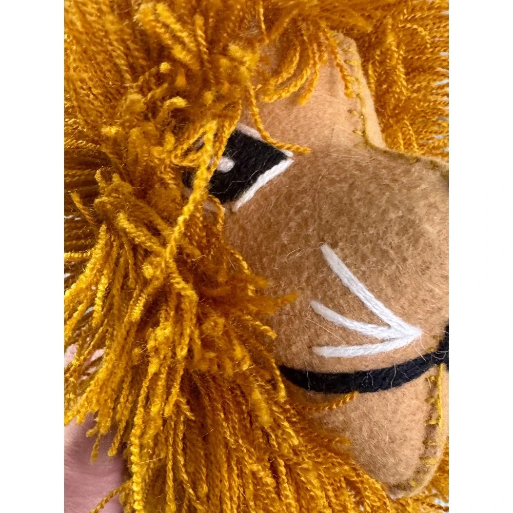 Vintage Handmade Felt Lion Plush Stuffed‎ Animal Floral Embroidery Shaggy Mane